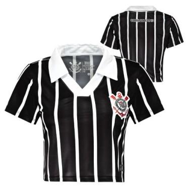 Imagem de Cropped Feminino Corinthians Coimbra Listras, Preto, Branco, g