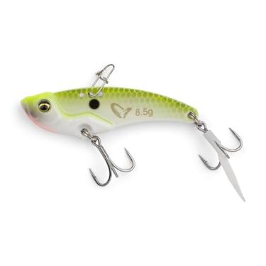 Imagem de Savage Gear VIB Blade Isca de pesca de 4,4 cm, branco verde-limão, lâmina fina de fundição longa, ideal para Walleye, boca pequena, poleiro e truta, 3 pontos de fixação de isca para vibração ajustável