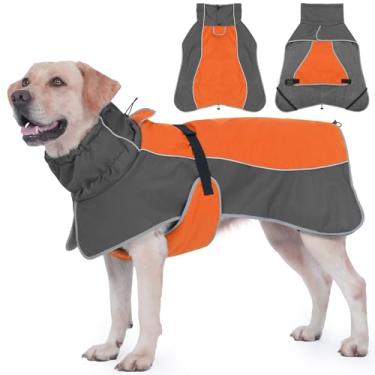 Imagem de HezzLuv Casaco impermeável para cães com alças refletivas, orifício para coleira e forro de lã polar, jaqueta de inverno lavável na máquina para cães pequenos, médios e grandes, quente, colete à prova