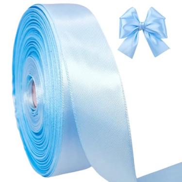 Imagem de AEVORA Fita de cetim dupla face de 2,5 cm, fita de embrulho de presente 50 metros para buquês de flores, embrulho de artesanato de Natal, faixas de cabelo, costura de casamento (azul 308)