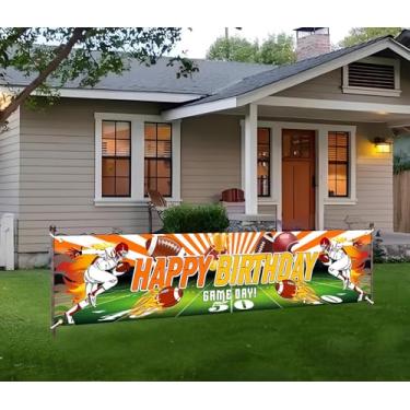 Imagem de Faixa de futebol feliz aniversário tema rúgbi decorações de festa domingo dia de jogo fã de esportes decoração de fundo de aniversário para meninos meninas