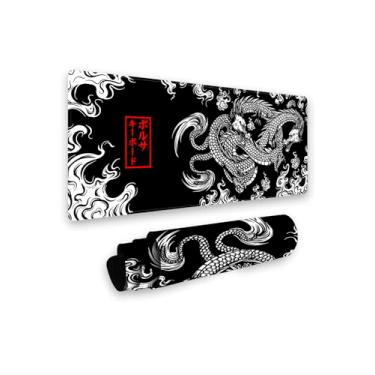 Imagem de Mouse Pad Gamer Profissional Antiderrapante Games 90x40cm Dragão Preto