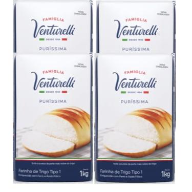 Imagem de Farinha De Trigo Tipo 1 Famiglia Venturelli Puríssima pct 1 Kg 4 Unidades