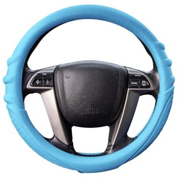 Imagem de FH Group Capa de volante de silicone de ajuste universal com aderência e padrão de aderência massageadora serve na maioria dos carros, SUVs, caminhões e vans azul claro