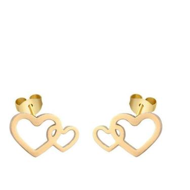 Imagem de Brinco Infantil Aço Cirúrgico Coração Duplo - Dourado