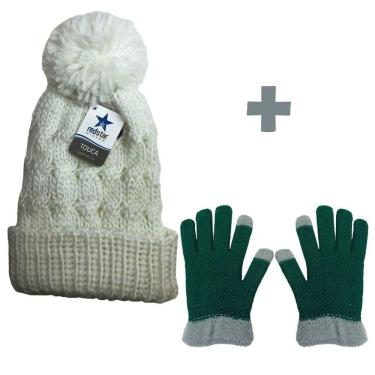 Imagem de Kit Luva Frio Quentinha Touch Screen E Touca Inverno Tricôt