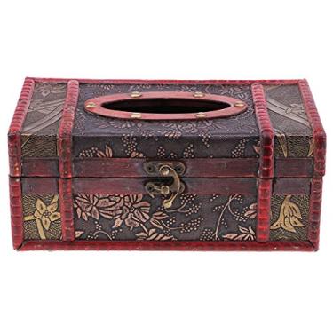 Imagem de Capa de caixa de lenços, suporte de caixa de papel higiênico de madeira estilo chinês retrô capa de caixa de lenços decoração de bancada de escritório em casa ornamento
