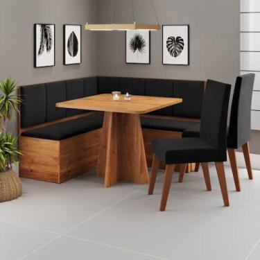 Imagem de Canto Alemão com Baú Syrah com 2 Cadeiras Milão Viero, Mel veludo pret