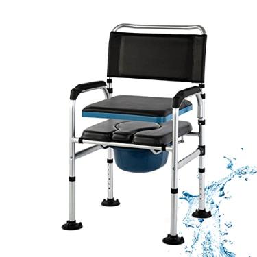 Imagem de WUHUQN Cadeira de vaso sanitário ajustável em altura com encosto de braço e balde de vaso sanitário, banquinho portátil para assento de vaso sanitário, cadeira noturna de liga de alumínio para adultos