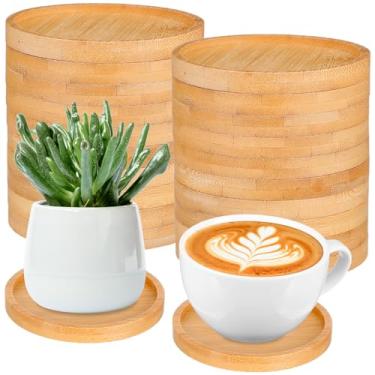 Imagem de Porta-copos de bambu com 24 peças para artesanato, porta-copos de 9,5 cm, tapete de copo para bebidas, bandeja de base em branco, pires de plantas, porta-copos de plantas, faça você mesmo, placa de