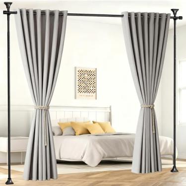 Imagem de Haste de cortina divisória de quarto, divisória sem perfuração, separador de parede, ajustável, 76-177 cm (L) 127-304 cm (A), haste de tensão de 2,5 cm, preta