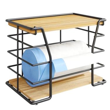 Imagem de GIGIFTREE Suporte de saco de lixo/dispensador com tampa, organizadores empilháveis de cozinha de lavanderia para organização de bancada, suporte de saco de lixo de parede embaixo da pia, sem furadeira