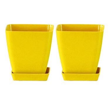 Imagem de P9IDEDFH 2 conjuntos de vasos quadrados de plástico pequeno vaso de flores para escritório em casa mesa jardim loja de flores Drecoration (vermelho) (Cor: Vermelho) (amarelo)