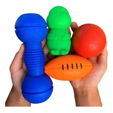Imagem de Kit 4 Brinquedos Halteres Azul, Bola Laranja, Bola G Vermelha e Tartaruga P Verde