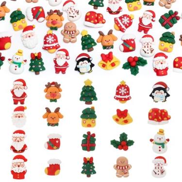 Imagem de KINYFY 100 peças de pingentes de resina de Natal, enfeites de resina plana de Natal, enfeites de geleca de Natal 3D para artesanato de Natal DIY, grampos de cabelo, álbum de recortes, porta-retratos