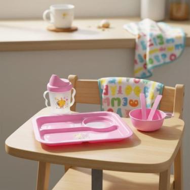 Imagem de 2 Kit Alimentação Infantil Prato Copo Talher Bpa Free Rosa - fuxing