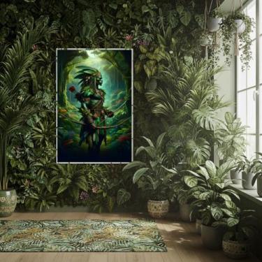 Imagem de Quadro Guerreiro Oxóssi - 70x50cm - Quadros On-line, Moldura Branca