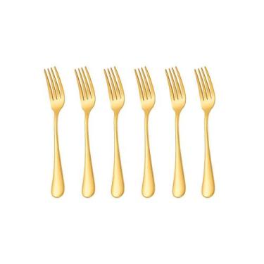 Imagem de Garfo de Mesa Dourado Ouro Talheres Aço Inox Buffet Jogo 6un - CASACHA