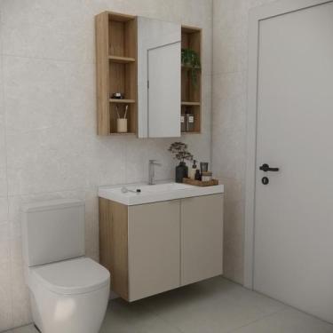 Imagem de Conjunto de banheiro com cuba vittare 80cm estilare cnj5005 carvalho/n