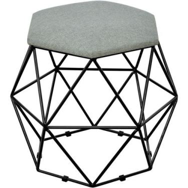Imagem de Puff Aramado Preto Six L02 Linho Cinza Escuro - LYAM DECOR