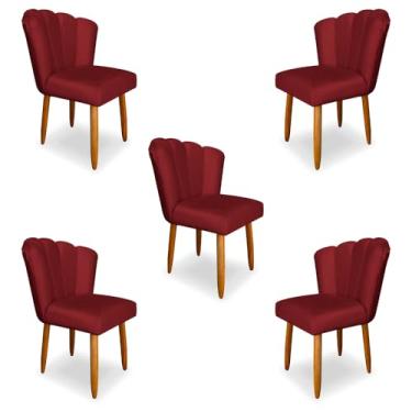 Imagem de Kit 5 Cadeiras de Jantar Pétala Estofada Pés Palito Veludo Vermelho - Montanaris Decor