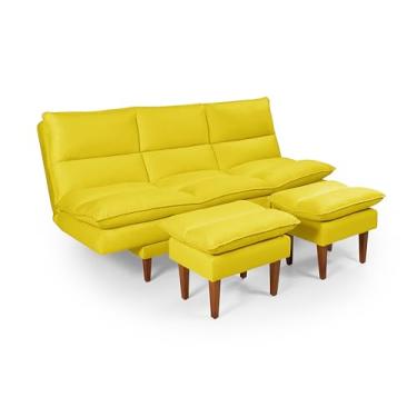 Imagem de Sofá-Cama Vancouver com Chaise e Banquetas 3 Lugares até 5 Posições Ajustáveis Suede Amarelo Casa Imperial