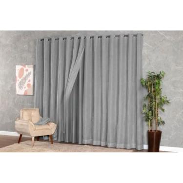 Imagem de Cortina Voil Gaze de Linho com Forro Blackout Grosso 3,00m x Alturas Variadas com Ilhós Cromado(LINHO CINZA,2,70)