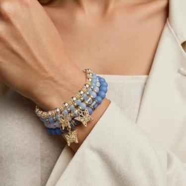 Imagem de Pulseira elástica Boho com contas coloridas empilháveis de contas de cristal modernas bijuterias presentes para mulheres, 4Pcs, Acrílico, Sem Pedra Preciosa