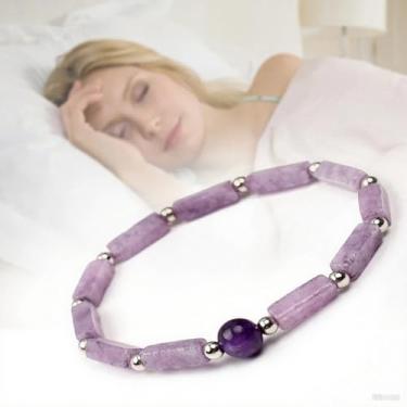 Imagem de Pulseiras para mulheres e homens, contas retangulares, pedra de cristal roxa natural, elástica, feita à mão, ametista e contas de ioga que melhoram o sono e purificam o corpo saudável para perda de