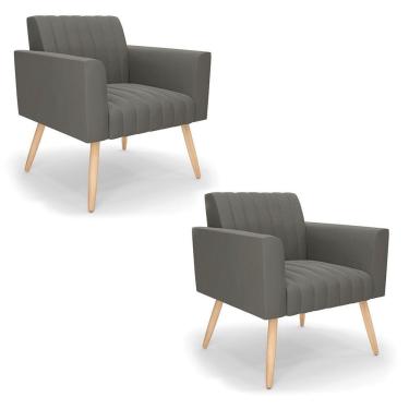 Imagem de Kit 2 Poltronas Viena Gomada Suede Grafite Pés Palito Natural - D'rossi