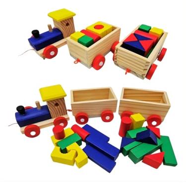Imagem de Trenzinho de Madeira Montessori com Peças Geométricas – Brinquedo Educativo Infantil, Coordenação Motora, Cores e Formas, Criatividade e Concetração