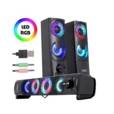 Imagem de Caixa Caixinha Som Gamer led Rgb Para Pc Computador Note P2 Usb Soundbar Gamer