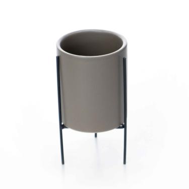 Imagem de Cachepot Cinza Com Suporte Em Metal g 15x8 Cm - D'Rossi