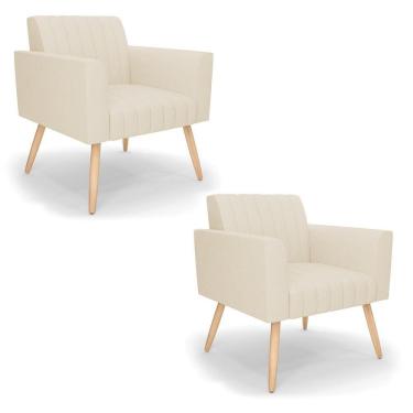 Imagem de Kit 2 Poltronas Viena Gomada Linho Pés Palito Natural - D'rossi Cor A19 Bege
