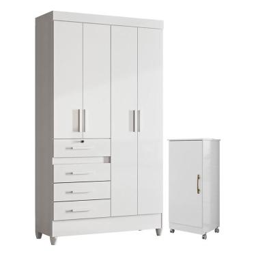 Imagem de Guarda Roupa Infantil Sobral E Armário Multiuso Lírio Branco Brilho - Moval