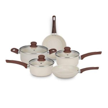 Imagem de Jogo de Panelas MTA Cerâmica Serena 5 Peças Tampo de Vidro, Vanilla