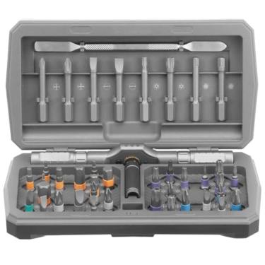 Imagem de Conjunto de chaves de fenda catraca magnética 43 em 1, chave de fenda magnética multibrocas com alça catraca destacável de 58 dentes e 40 brocas de aço S2, kit de ferramentas de reparo de precisão