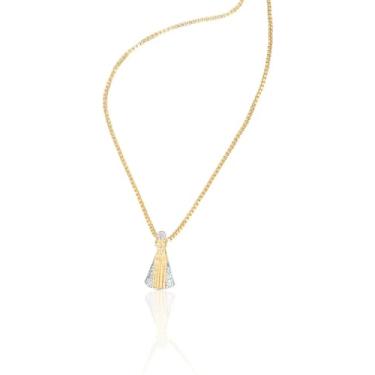 Imagem de Guymy Semijoias Colar Nossa Senhora Aparecida, Folheado a Ouro 18K, 45cm, com Zircônias, Hipoalergênico, Pingente Religioso