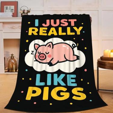 Imagem de Cobertor de porco fofo cobertor de porco I Just Really Like Porcos, macio, aconchegante, felpudo, felpudo, quente, roupa de cama, cobertores de berçário, presentes para meninos, meninas, crianças