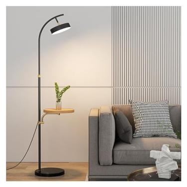 Imagem de Luminária de chão Candeeiro de pé com mesa anexa em arco mármore prateleira alta curvada para sala estar, escritório, abajur rotativo 360°(Natural)