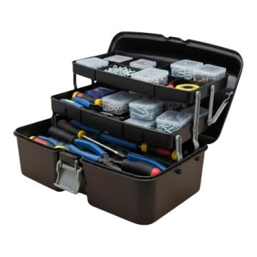 Imagem de Maleta Organizadora Articulada Multiuso para Pesca e Ferramentas – Plástico Reforçado com Compartimentos Ajustáveis