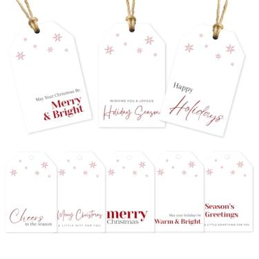 Imagem de Etiquetas de presente de Natal - 80 etiquetas de Natal modernas com cordão, 8 designs de tipografia mínima - Etiquetas de nome de Natal de 350 g/m² para presentes