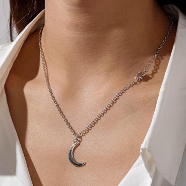 Imagem de Colar com pingente de estrela da lua, colar curto de clavícula, presente delicado para proteção e companheirismo de namorada, one size, Plástico Resina, Sem Pedra Preciosa