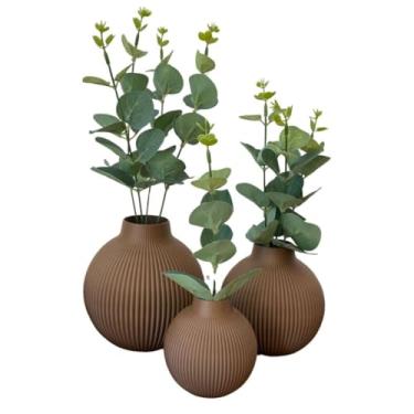 Imagem de Flores Artificiais Com Vaso Triplo Decorativo Toque Realista Arranjo Moderno Para Decoracao Residencial (Vaso Marrom/Folha Verde)