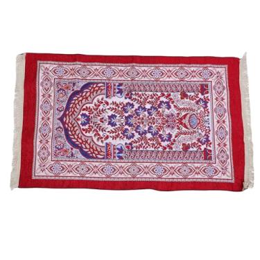 Imagem de Pssopp Tapete de Oração, Tecido de Algodão Confortável e Grosso, Bordado Requintado e Design de Borla, Tapete de Oração para Crianças, Meditação (Vermelha)