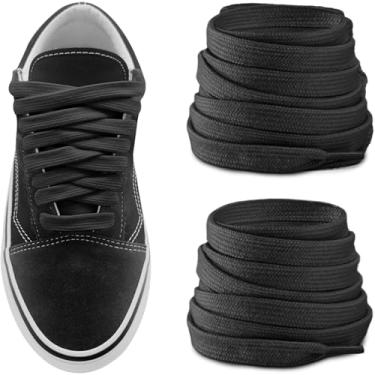 Imagem de NDTEZUGT Cadarços de 10 mm para Vans Old Skool Classic Skate Shoes, 3/20.3 cm Wide Flat Cotton Cadarços Atléticos Cordões de Substituição, Preto, 47"