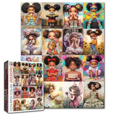 Imagem de Tucocoo Quebra-cabeça de 1000 peças para adultos meninas negras pintura de arte afro quebra-cabeça menina africana 1000 peças, colagem, arte, decoração de parede, colorido, faça você mesmo