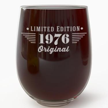 Imagem de Taça de vinho vintage 1976 gravada 482 g sem haste - Presentes de feliz aniversário de 50 anos para homens e mulheres, Cheers to Turning 50 Year Old Man Decor Decor, aniversário aniversário festa