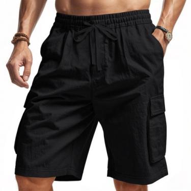 Imagem de Calças cargo Medapo 2025, casuais de verão, com cordão, pretas, XXL, m