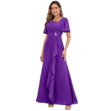 Imagem de Vestido PRESEOSSA Mother of the Bride, chiffon roxo, tamanho 14